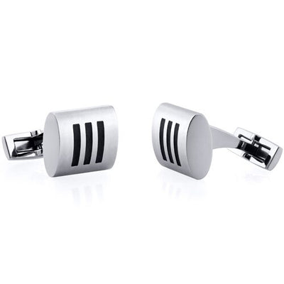 Triple Black Stripe Rectangular Matte Finish Titanium Cufflinks