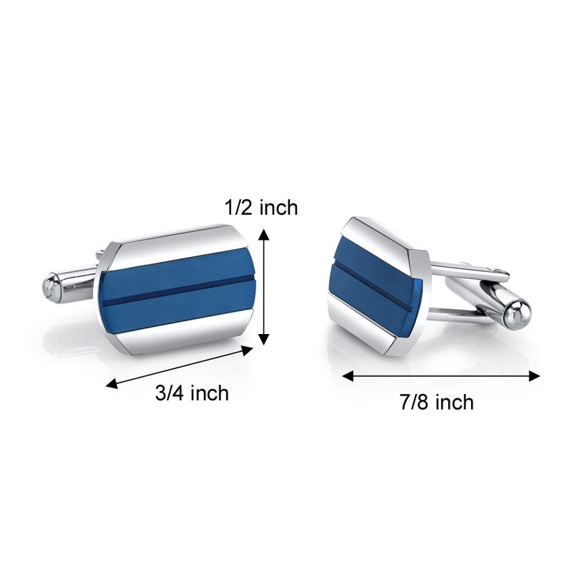 Cool Artic Blue Stripe Polished Stainless Steel Cufflinks