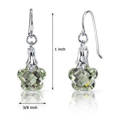 Green Amethyst Earrings Sterling Silver Flower Shape 7 Carats