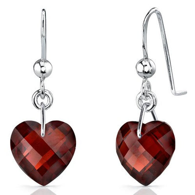 Garnet Earrings Sterling Silver Heart Shape 9 Carats