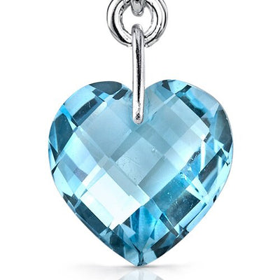 Swiss Blue Topaz Earrings Sterling Silver Heart Shape 8.25 Cts