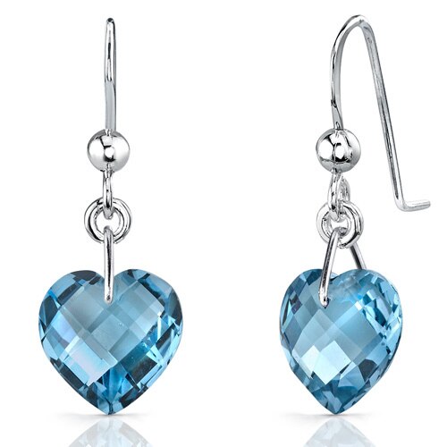 London Blue Topaz Earrings Sterling Silver Heart Shape 8.25 Cts