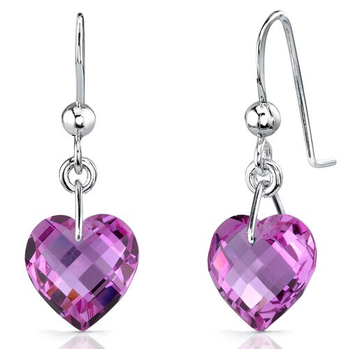 Pink Sapphire Earrings Sterling Silver Heart Shape 9.75 Carats
