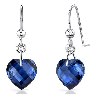 Blue Sapphire Earrings Sterling Silver Heart Shape 9.75 Carats
