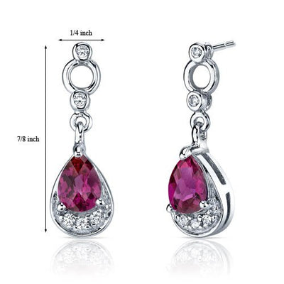 Ruby Earrings Sterling Silver Pear Shape 1.5 Carats