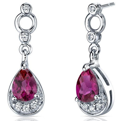 Ruby Earrings Sterling Silver Pear Shape 1.5 Carats