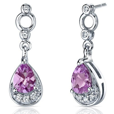 Pink Sapphire Earrings Sterling Silver Pear Shape 2 Carats