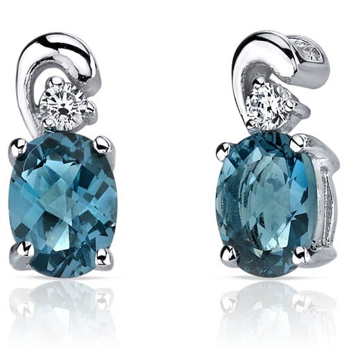 London Blue Topaz Earrings Sterling Silver Oval Shape 1.5 Cts