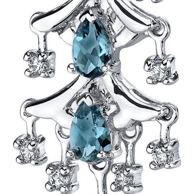 London Blue Topaz Earrings Sterling Silver Pear Shape 4 Carats