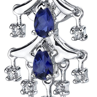 Blue Sapphire Earrings Sterling Silver Pear Shape 4 Carats