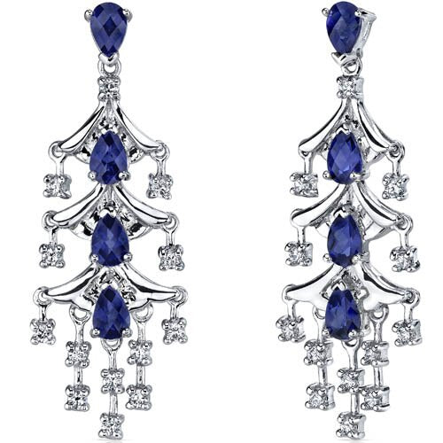 Blue Sapphire Earrings Sterling Silver Pear Shape 4 Carats