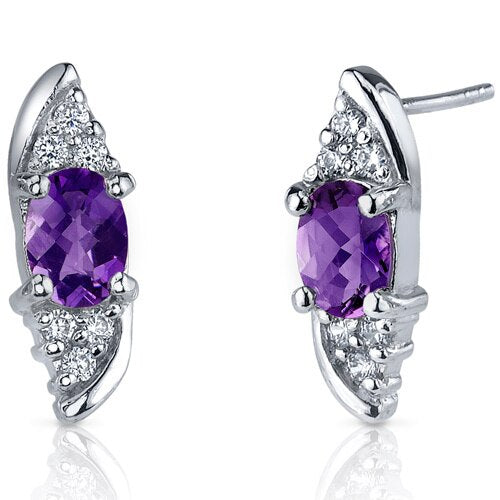 Amethyst Earrings Sterling Silver Oval Shape 1.5 Carats