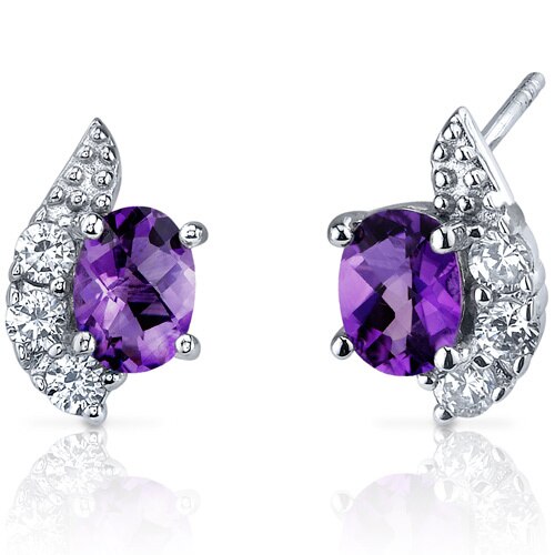 Amethyst Earrings Sterling Silver Oval Shape 1.5 Carats