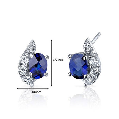 Blue Sapphire Earrings Sterling Silver Oval Shape 2 Carats