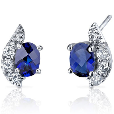 Blue Sapphire Earrings Sterling Silver Oval Shape 2 Carats
