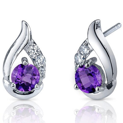 Amethyst Earrings Sterling Silver Round Shape 1 Carats