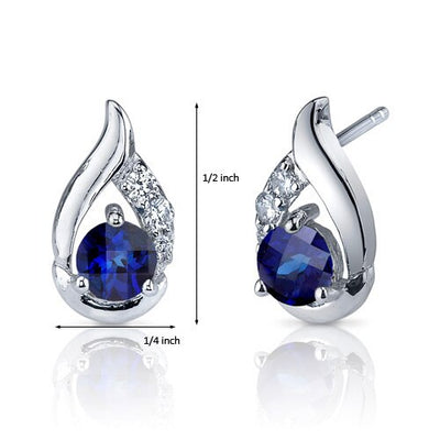 Blue Sapphire Earrings Sterling Silver Round Shape 1.5 Carats