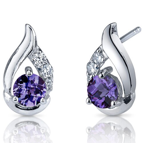 Alexandrite Earrings Sterling Silver Round Shape 1.5 Carats