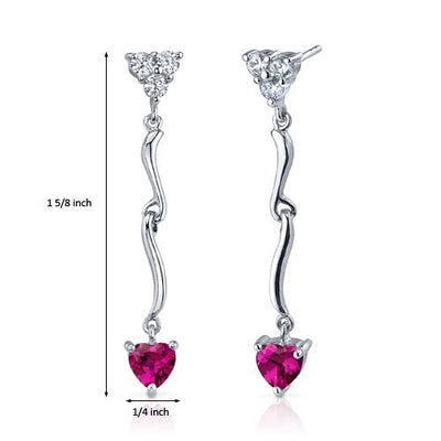 Ruby Earrings Sterling Silver Heart Shape 2 Carats