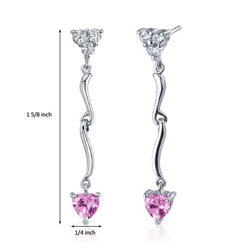Pink Sapphire Earrings Sterling Silver Heart Shape 2 Carats