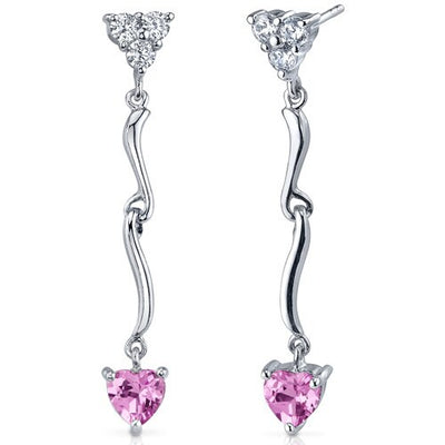 Pink Sapphire Earrings Sterling Silver Heart Shape 2 Carats