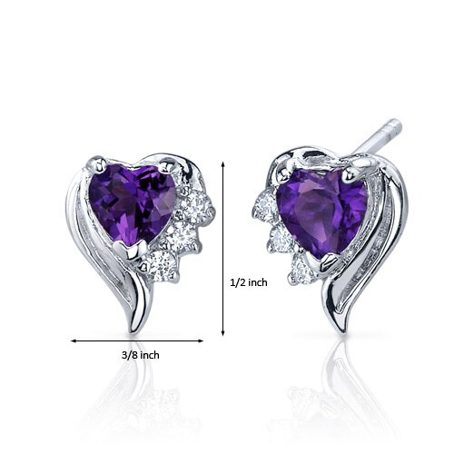 Amethyst Earrings Sterling Silver Heart Shape 1 Carats