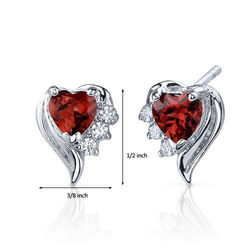 Garnet Earrings Sterling Silver Heart Shape 1 Carats