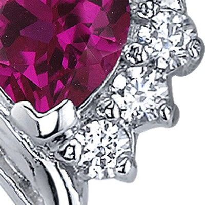 Ruby Earrings Sterling Silver Heart Shape 1.5 Carats