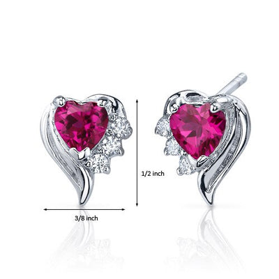 Ruby Earrings Sterling Silver Heart Shape 1.5 Carats