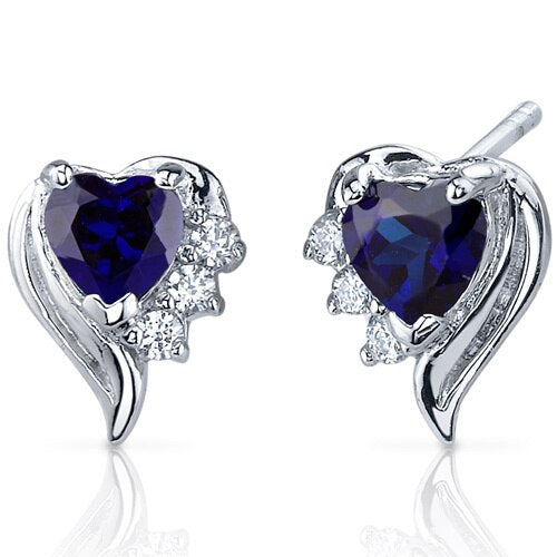 Blue Sapphire Earrings Sterling Silver Heart Shape 1.5 Carats