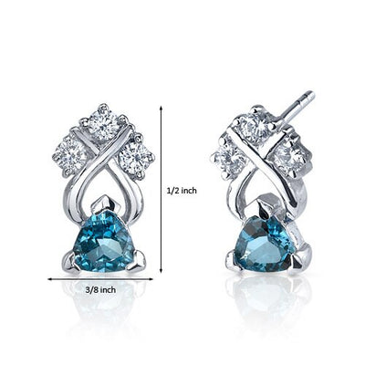 London Blue Topaz Earrings Sterling Silver Trillion Shape 1 Cts