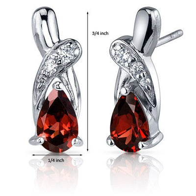 Garnet Earrings Sterling Silver Pear Shape 2 Carats