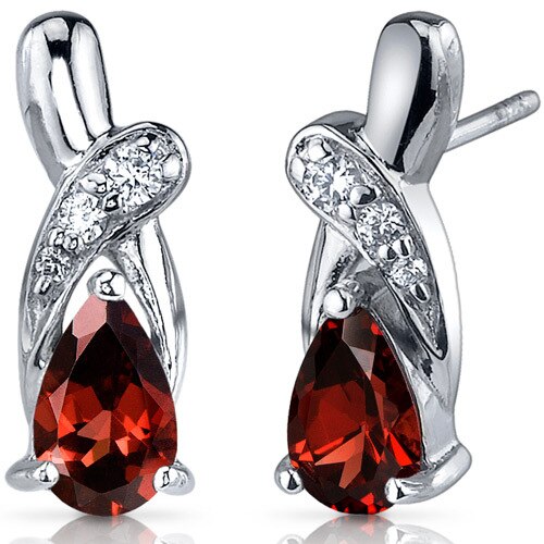 Garnet Earrings Sterling Silver Pear Shape 2 Carats