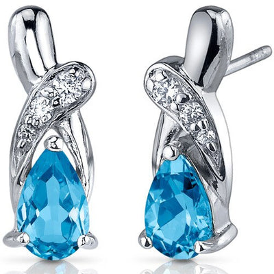 Swiss Blue Topaz Earrings Sterling Silver Pear Shape 2 Carats
