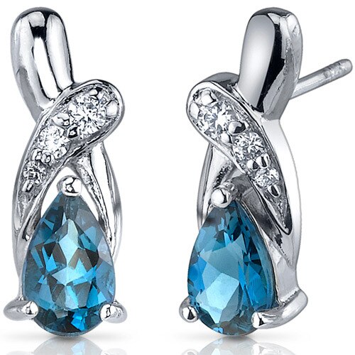 London Blue Topaz Earrings Sterling Silver Pear Shape 2 Carats