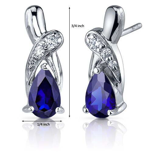 Blue Sapphire Earrings Sterling Silver Pear Shape 2 Carats