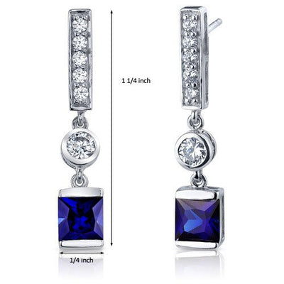 Blue Sapphire Earrings Sterling Silver Princess Cut 2.5 Carats
