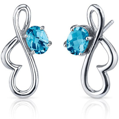 Swiss Blue Topaz Earrings Sterling Silver Oval Shape 1.5 Carats