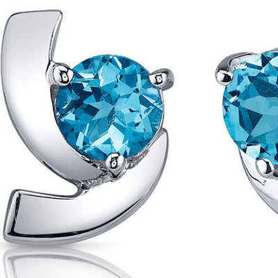 Swiss Blue Topaz Earrings Sterling Silver Round Shape 2 Carats