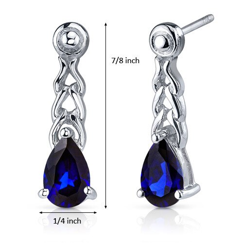 Blue Sapphire Earrings Sterling Silver Pear Shape 2 Carats
