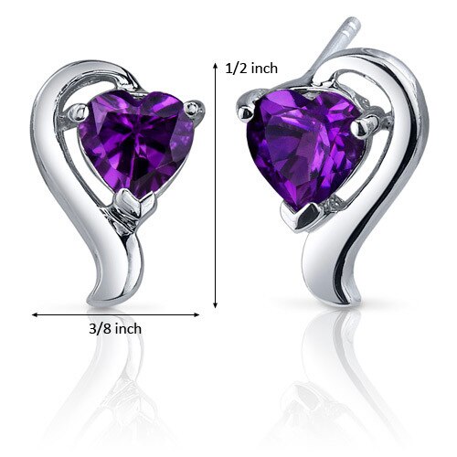 Amethyst Earrings Sterling Silver Heart Shape 1.5 Carats