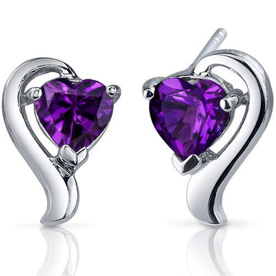 Amethyst Earrings Sterling Silver Heart Shape 1.5 Carats