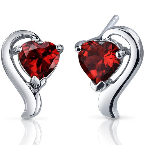 Garnet Earrings Sterling Silver Heart Shape 2 Carats SE7746