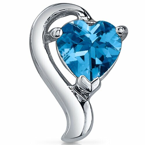 Swiss Blue Topaz Earrings Sterling Silver Heart Shape 2 Carats