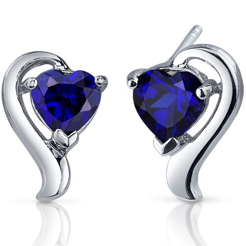 Blue Sapphire Earrings Sterling Silver Heart Shape 2 Carats