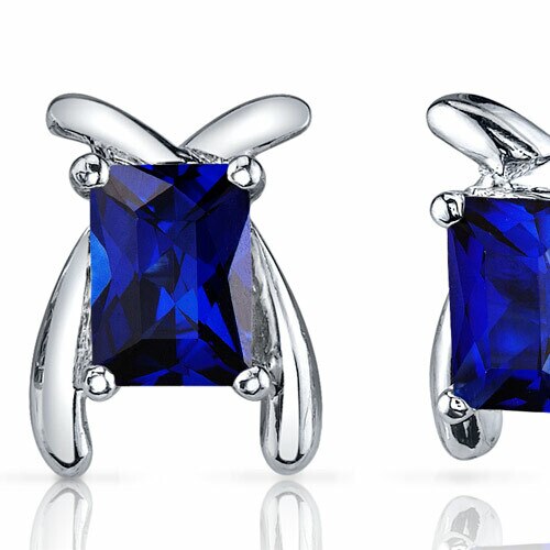 Blue Sapphire Earrings Sterling Silver Radiant Cut 2.5 Carats