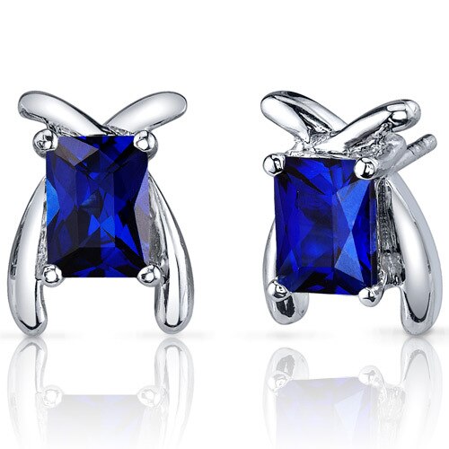 Blue Sapphire Earrings Sterling Silver Radiant Cut 2.5 Carats