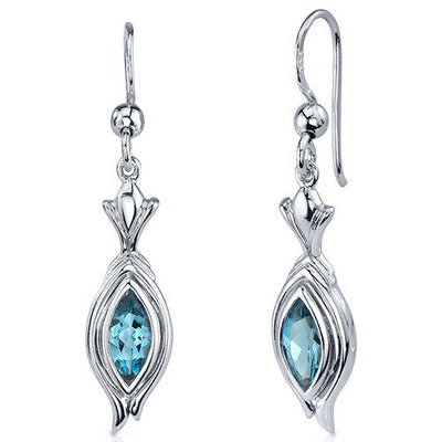 London Blue Topaz Earrings Sterling Silver Marquise Shape 1 Cts