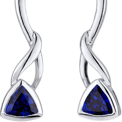 Blue Sapphire Earrings Sterling Silver Trillion Shape 2 Carats
