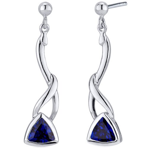 Blue Sapphire Earrings Sterling Silver Trillion Shape 2 Carats